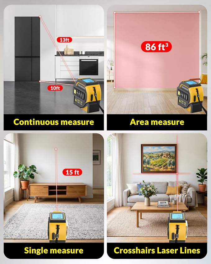 TEPU Laser Tape Measure 4-in-1, 197FT Laser Distance Meter - Image 7