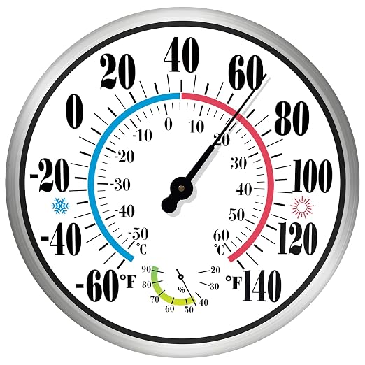 12'' Indoor Outdoor Thermometer Hygrometer by Lirches