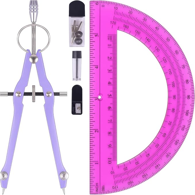 Unjoo Compass and Protractor Set, Professional Drawing Compass Tool, Metal by Unjoo