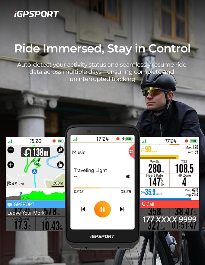 iGPSPORT BiNavi Bike Computer, 3.5‘’ Touch Screen Map Navigation Music Control - Image 4