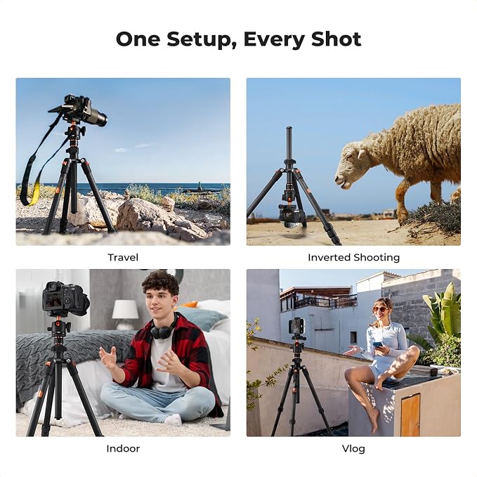 K&F CONCEPT 64" Carbon Fiber Camera Tripod, Lightweight Travel Tripod - Image 7