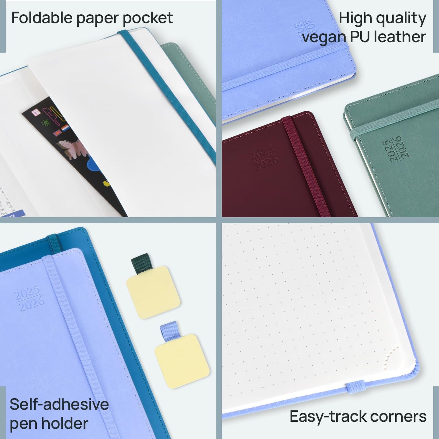 POPRUN Weekly Planner 2025-2026, 7.25'' x 8.5'', 15-Minute Hourly Appointment Book (July 2025-June 2026) with PU Leather Softcover, Monthly Tabs, Inner Pocket - Midnight Green