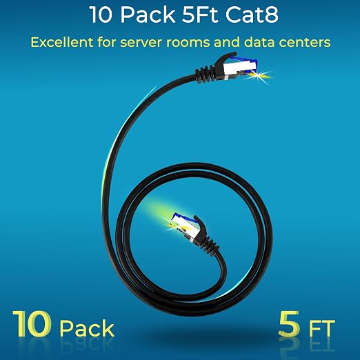 Rapink Patch Cables Cat8 5ft 10 Pack Slim, Cat8 Ethernet Patch Cable 40G Support - Image 2