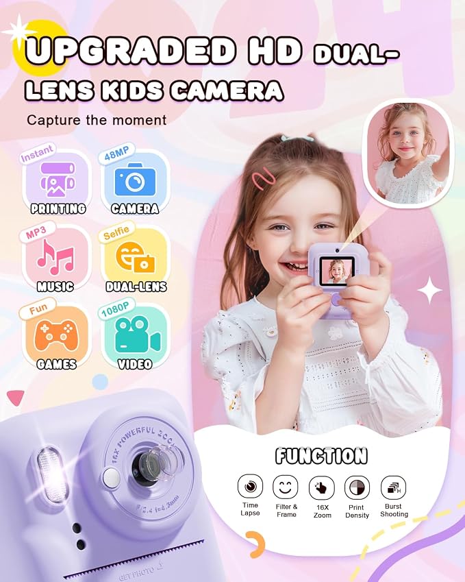 Kids Camera Instant Print, Upgrade Dual-Lens Selfie Digital Camera - Image 2