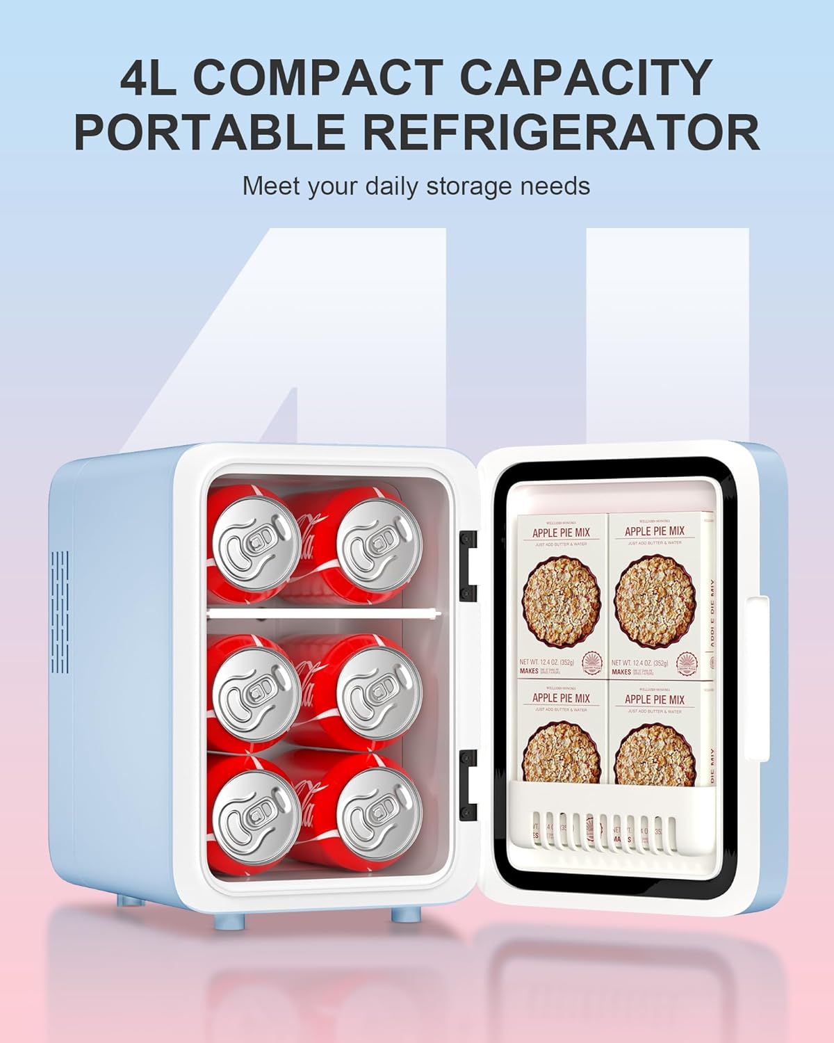 Skincare Fridge With Dimmable LED Light Mirror, 4L Makeup Mini Fridge for Bedroom, Car, Office & Dorm, Cooler & Warmer, Portable Small Refrigerator for Cosmetics, Skin Care and Food, Blue