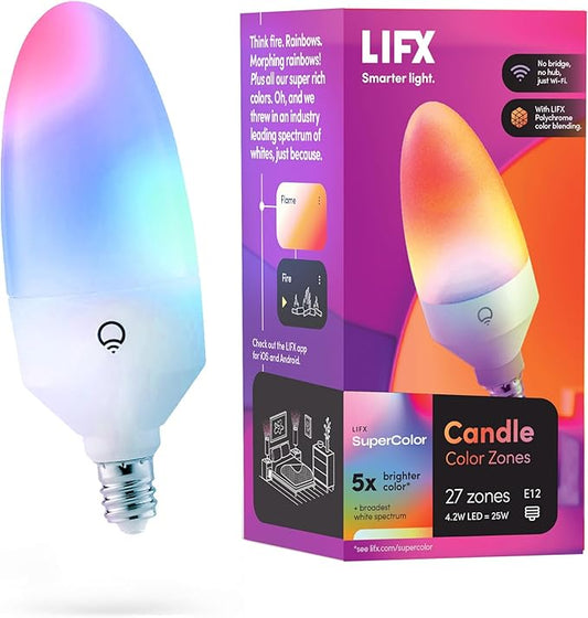 LIFX E12 Candle Color Wi-Fi Smart LED Light Bulb, PolychromeColor, No Hub Req by LIFX