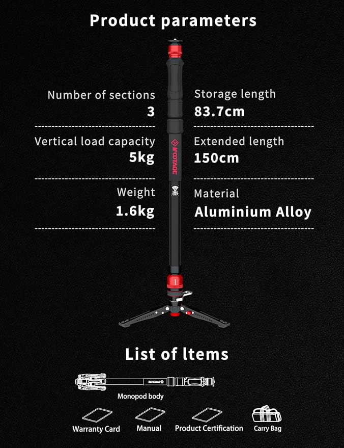 IFOOTAGE Monopod Cobra 3 Strike A150S, 1/4'' & 3/8'' Quick Release Compatible - Image 9