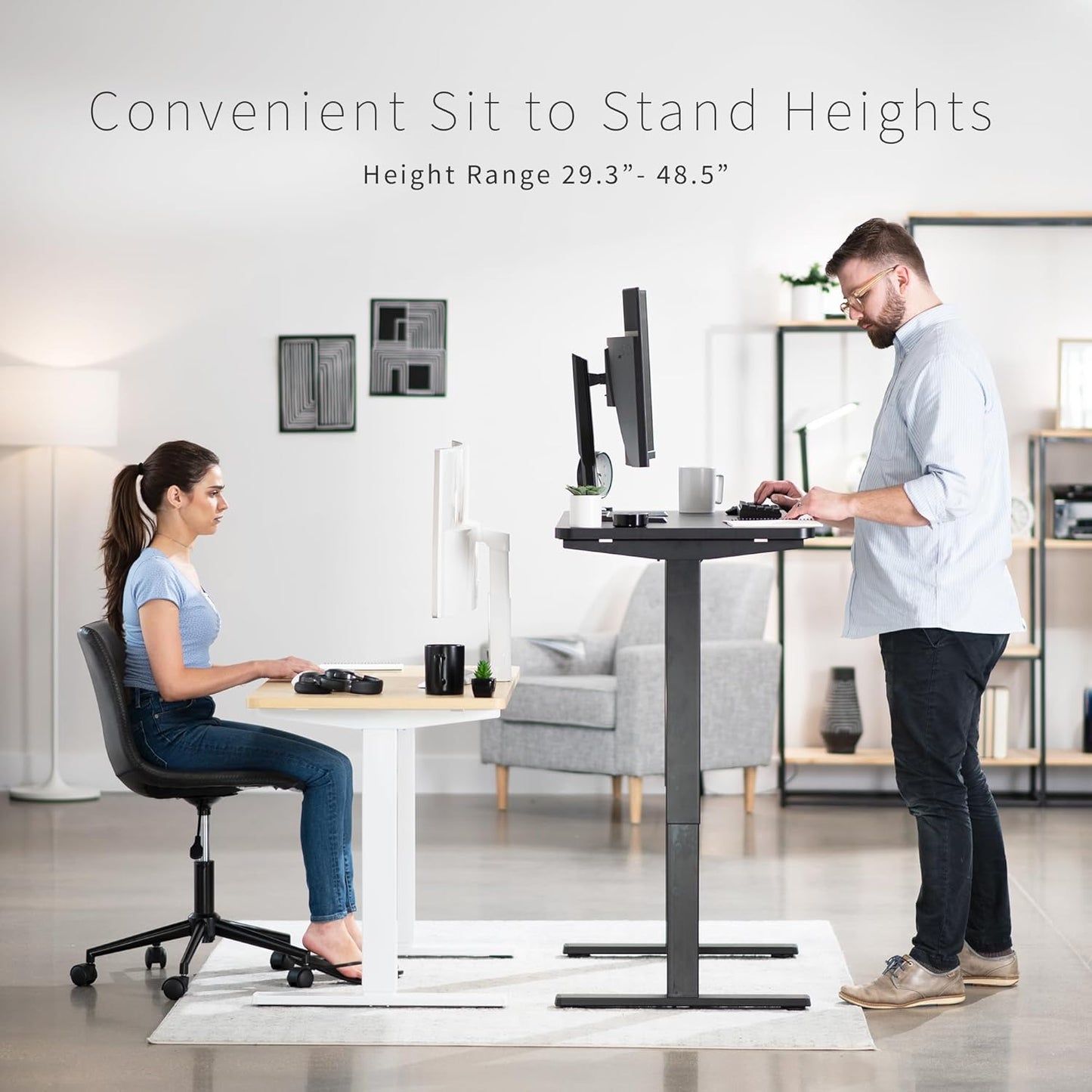 VIVO Electric 43 x 24 in Standing Desk, Memory Height Adjustment, 1B Series, One-Piece Dark Walnut Top, Black Frame, DESK-KIT-1B4D