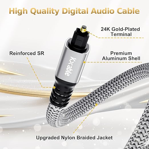 Optical Audio Cable 30 FT, Digital Audio Cable, Toslink Fiber Optic Cord - Image 2