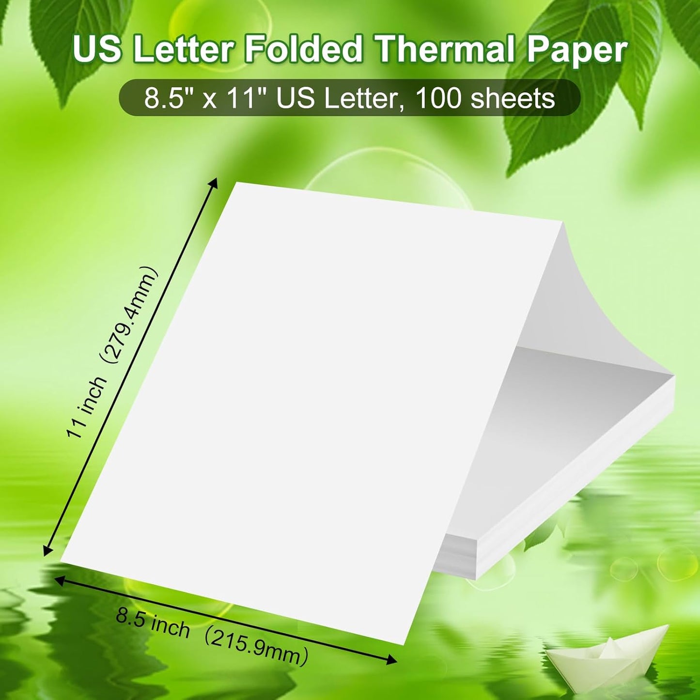 Thermal Printer Paper 8.5 x 11 Inch, Quick-Dry US Letter Thermal Paper, Compatible with M08F M832 Portable Printer, Continuous Perforated Folding Thermal Printer Paper for Office, Contract, 100 sheets