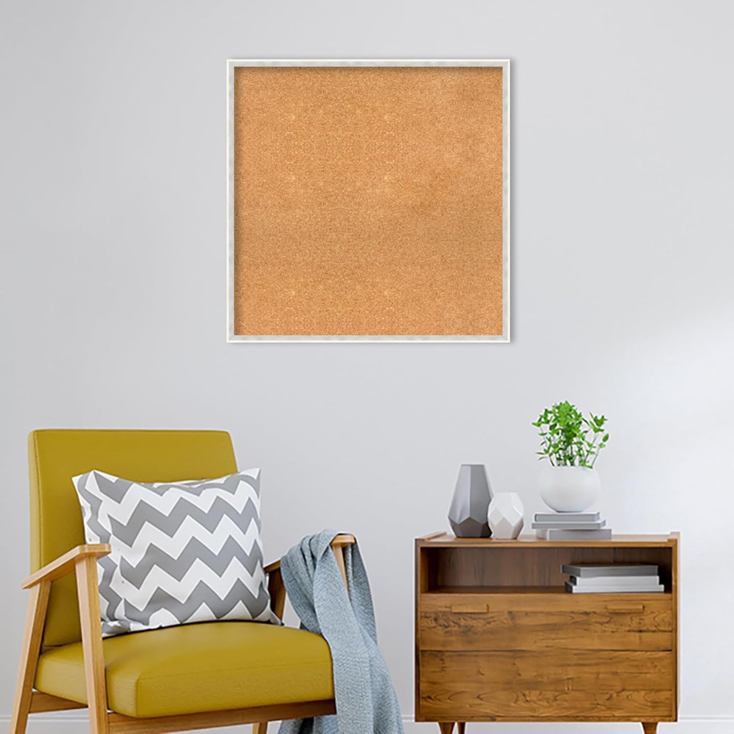 Amanti Art Natural Cork Board for Wall, 29x29 Vision Board with White Frame, Large Corkboard Office Decor for Home Organization, Modern Corkboard Pinboard to Display Items for Home Organization in