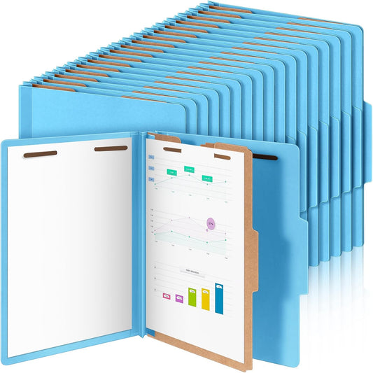 48 Pcs Classification Folders Letter Size, 1 Divider Pressboard File Folder with Fasteners, Expanding File Organizer Bulk for Teachers, Clergy, Office, Church, Christmas Donations (Blue)