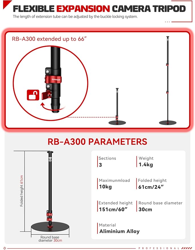 IFOOTAGE Round Base Monopod A300, Tripod Head, Payload 22lb - Image 5