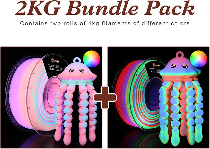 LOVOON Glow in The Dark Filament Multicolor，3D Printer Filament Bundle - Image 2
