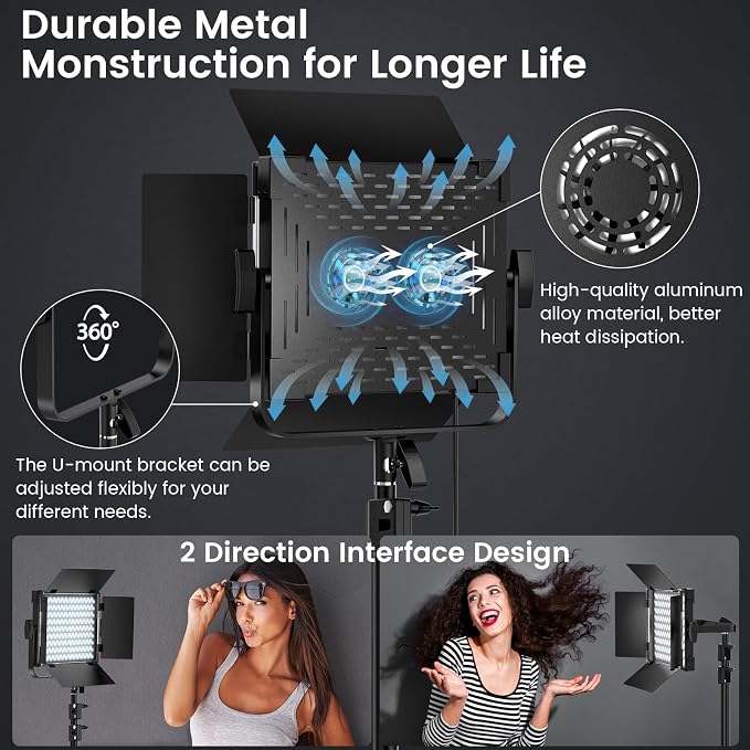 2-Pack RGB Photography Lighting Kit, 50W Bi-Color Professional LED Studio Lights - Image 6