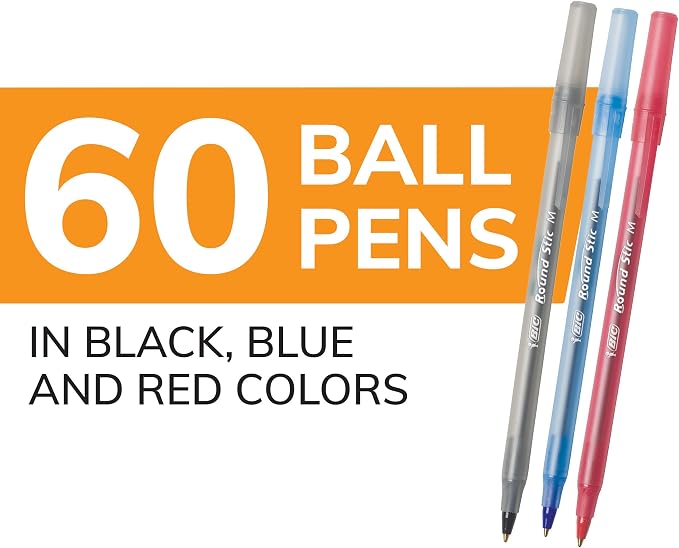 BIC Round Stic Xtra Life Assorted Ink Ballpoint Pens, Medium Point, 60-Count - Image 2