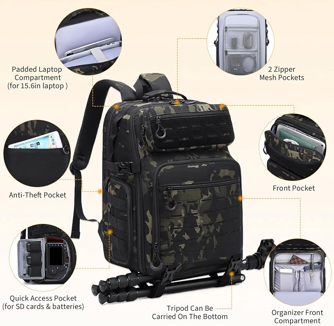 HAMBOLY Professional Camera Bag Backpack, Large Waterproof Photography Bag Case - Image 3