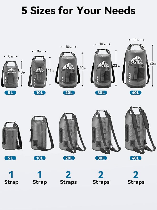 HEETA Dry Bag Waterproof for Women Men, 5L/10L/20L/30L/40L Roll Top Lightweight - Image 2