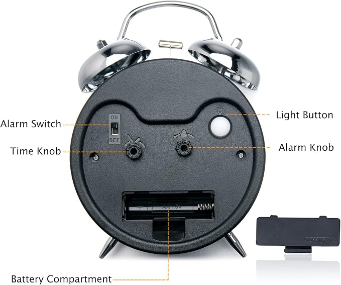 Peakeep Loud Alarm Clock for Heavy Sleepers Adults, Metal 4.5" Twin Bell - Image 5