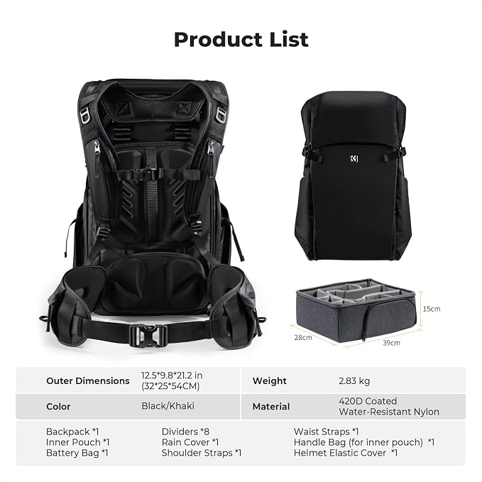 K&F Concept Camera Backpack, 30L Large Capacity Camera Bag, Waterproof DSLR - Image 8