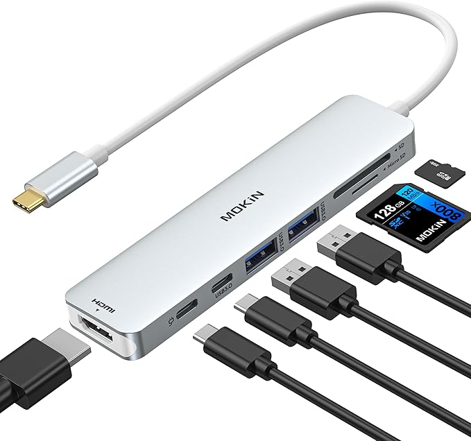 MOKiN 7 in 1 USB C Dongle with HDMI, microSD/SD Card Reader, Data Port by MOKiN