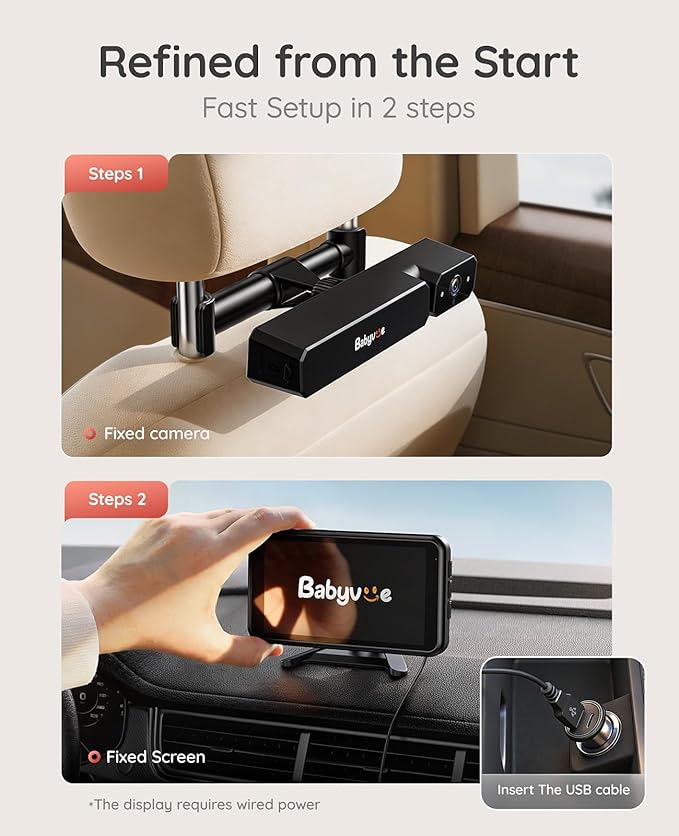 Babyvue Wireless Dual Car Camera Baby Monitor Fast Setup, HD1080P Spilt-Dispaly - Image 3