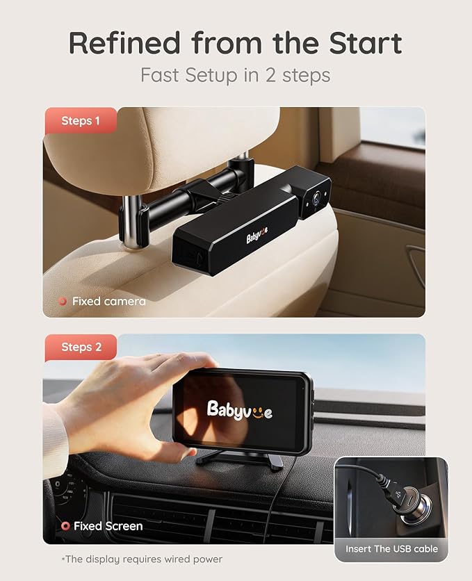 Babyvue Wireless Dual Car Camera Baby Monitor Fast Setup, HD1080P Spilt-Dispaly - Image 3