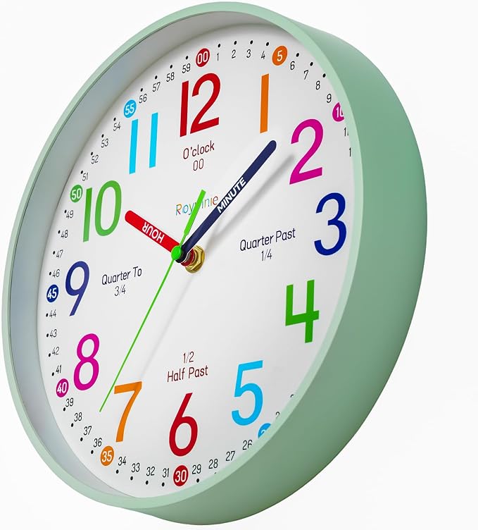 Roymnie Wall Clock 8 Inch for Kids Learning to Tell Time Easily Non Ticking - Image 3