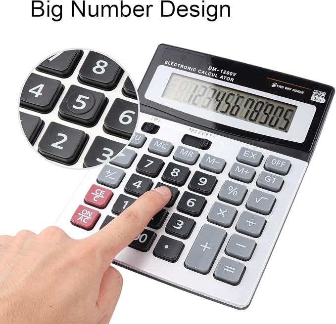 Large Electronic Calculator Counter Solar & Battery Power 12 Digit Display - Image 5