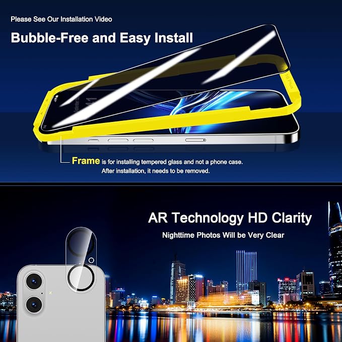 QHOHQ for iPhone 16 Plus Privacy Screen Protector + Camera Lens Protector - Image 8