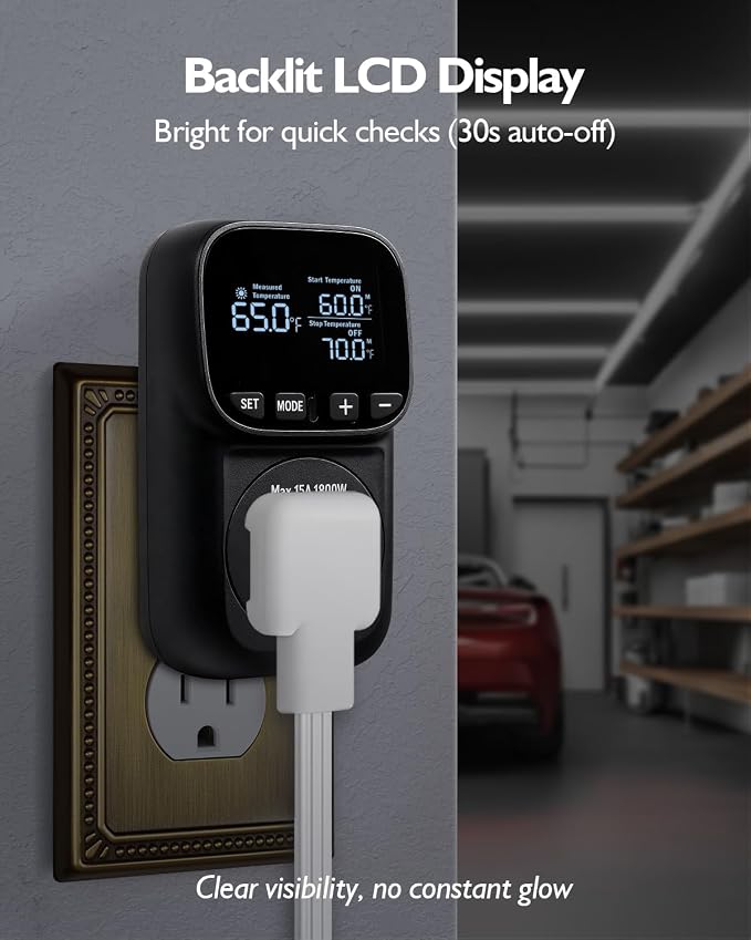 Temperature Controlled Outlet, Heavy Duty 15A 1800W Heating Cooling Thermostat - Image 6