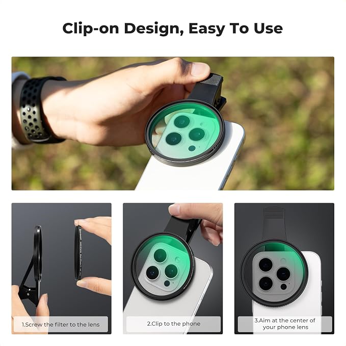 K&F CONCEPT 67mm Clip-on Black Diffusion 1/4 Phone Camera Lens Filter Kit - Image 7