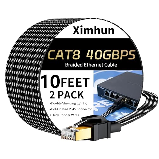 Cat 8 Ethernet Cable 10FT 2Pack, High-Speed Braided Internet Cable Network Cord by XimhunEthernetCable
