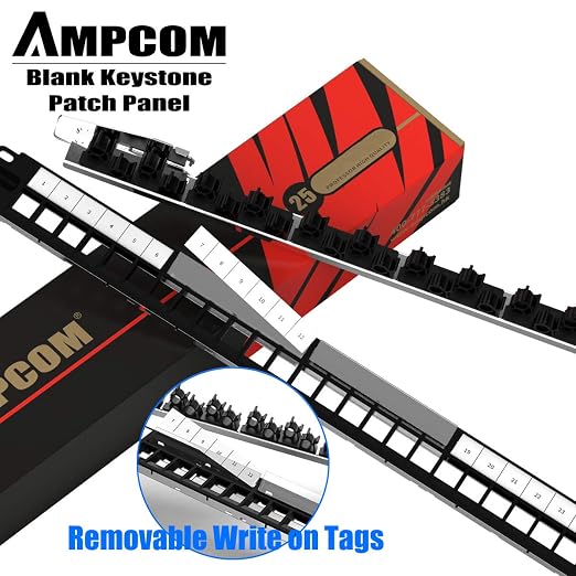 AMPCOM 24 Ports 1U Blank Keystone Patch Panel, 19 inch Rack or Wall Mount - Image 5