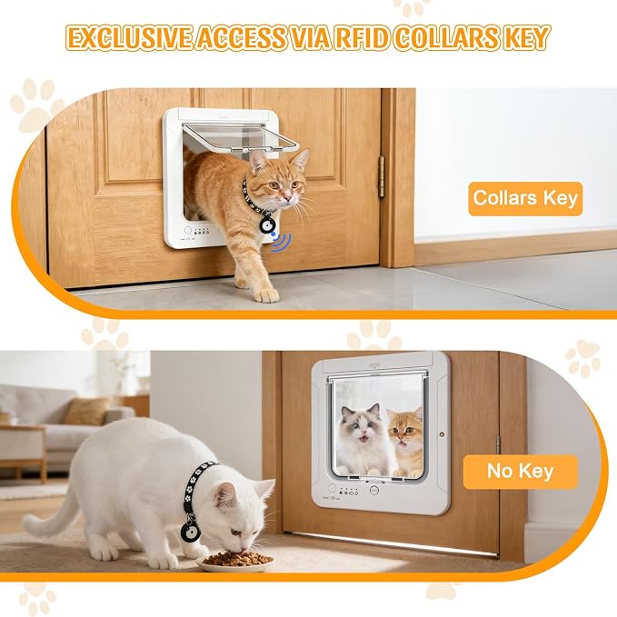 Smart Cat Door with 4 Collar Sensor Key, RFID Cat Door Collar Activated with - Image 3