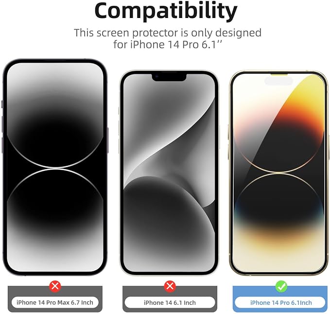 NEW'C 3x for iPhone 14 Pro Screen Protector+ 3x Camera Lens Protector, Sensor - Image 2
