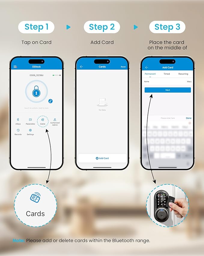 Veise VK01 IC Cards for Smart Lock, 13.56MHz RFID Cards Key Fobs for Keyless - Image 7