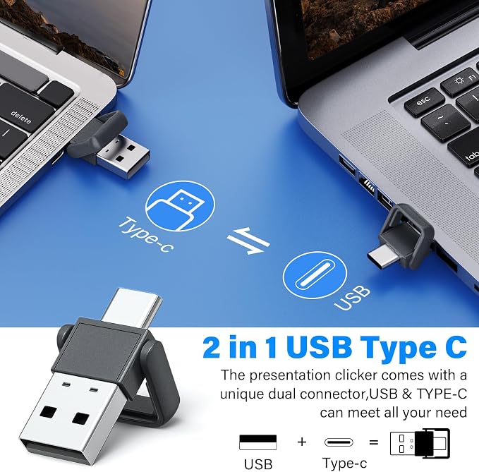 2-in-1 USB Type C Presentation Clicker, Rechargeable Wireless Presenter Remote - Image 4