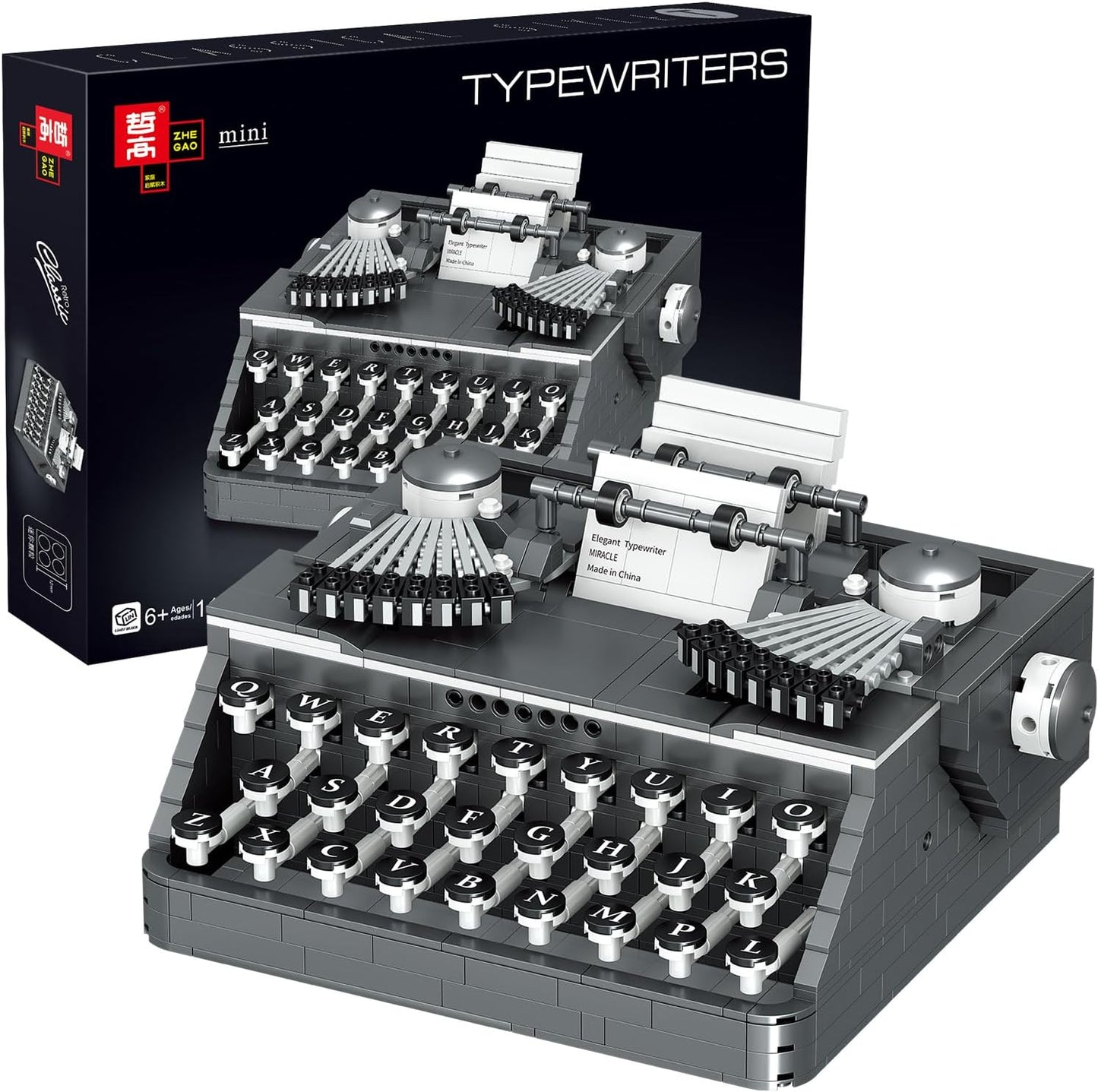 XIU Ideas Retro Typewriter Building Blocks Set,Typewriter Mini Building Blocks Set for Adult,STEM Vintage Building Blocks Kit for Kid 6+(1136pcs),Collectible Typewriter Display Model Black
