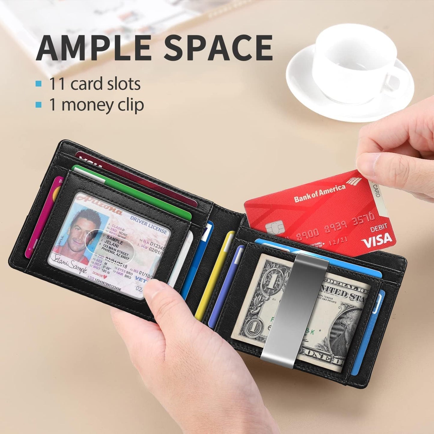 RUNBOX Money Clip Slim Wallets for Men RFID Blocking 11 Card Holder Minimalist Small Leather Bifold Men's Front Pocket Wallet Gift Box
