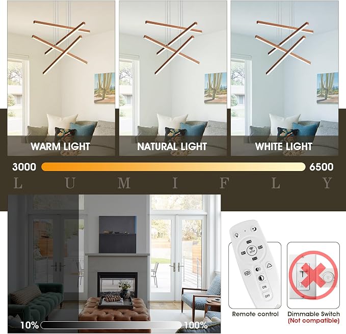 LED Linear Pendant Light for Dining Room Wood Grain Finish 4 Light LED - Image 4