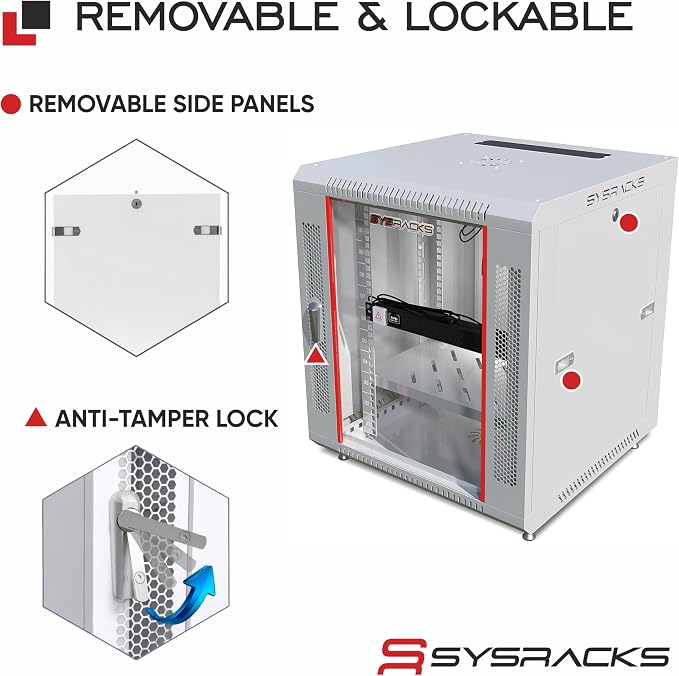 12U Wall Mount Server Rack Cabinet 24” Deep, 19” Network & AV Enclosure - Image 5
