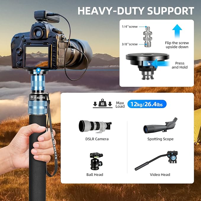 SIRUI P-424FS Carbon Fiber Camera Monopod Kit, 66.3" Heavy Duty Professional - Image 9