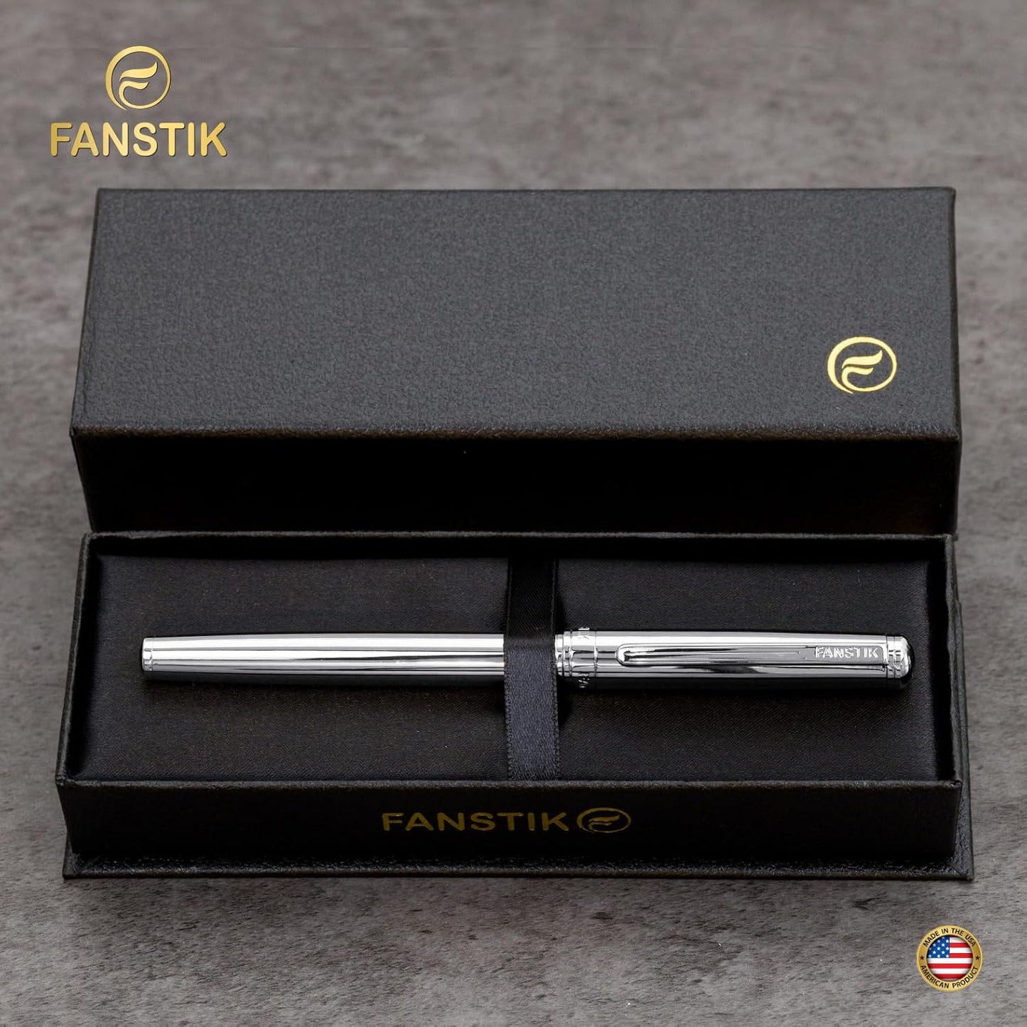 Customized Silver Luxury Rollerball pen (Made In USA) fancy gift set for women, Real 24K Gold Plating, Professional executive pen gift set for men (Lux Custom-Rollerball Silver)