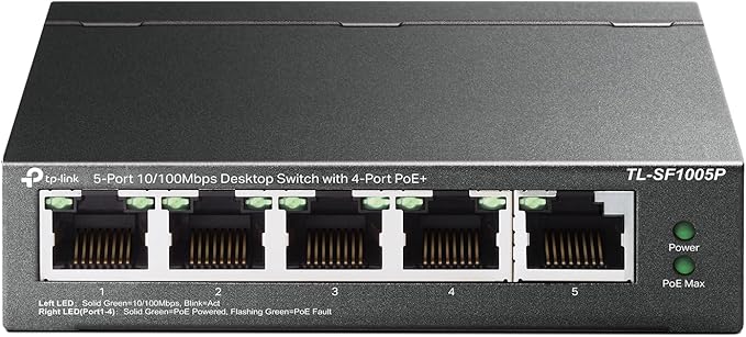 TP-Link TL-SF1005P | 5 Fast Ethernet PoE Switch | 4 PoE+ 10/100 Mbps Ports @67W by TP-Link