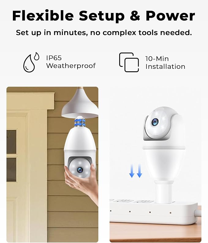 Light Bulb Security Cameras Wireless Outdoor, 5G&2.4GHz 4MP Security Camera - Image 8