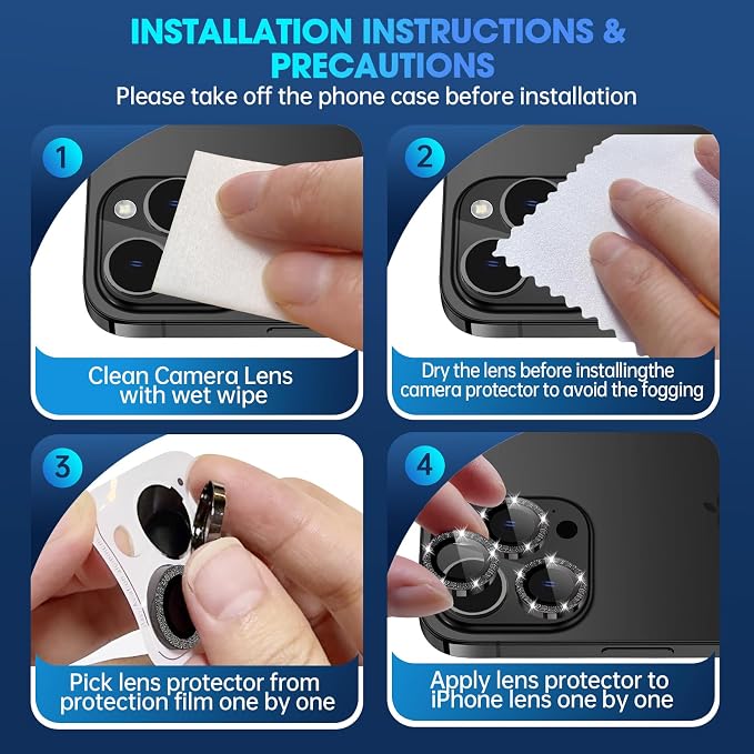 for iPhone 15 Pro/iPhone 15 Pro Max Camera Lens Protector Bling Individual - Image 7
