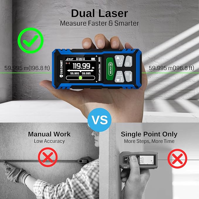 SainSmart Dual Laser Measuring Tool, 393Ft Green Bilateral Distance Meter - Image 2