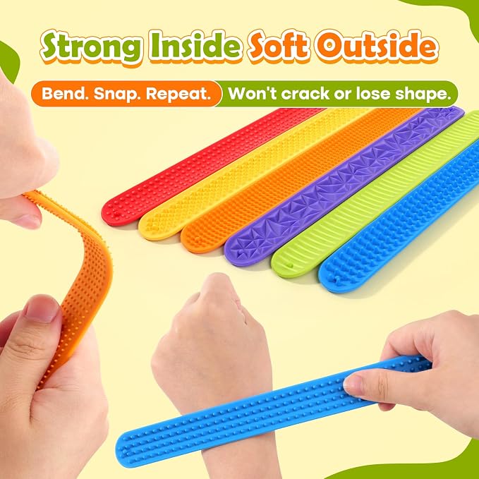 Sensory Fidget Toys for Kids: Textured Silicone Slap Bracelets 6 Pack, Stress - Image 7