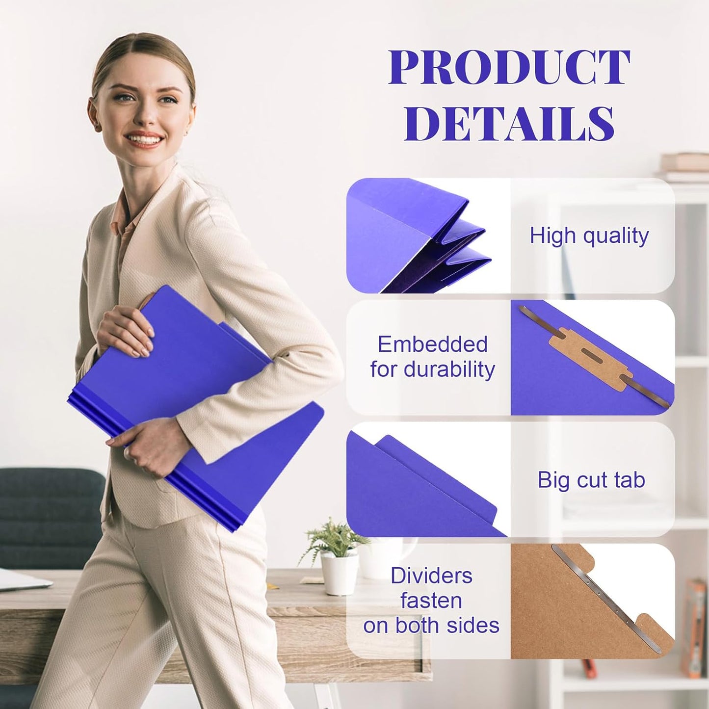 24 Pcs Classification Folders Letter Size, 1 Divider Pressboard File Folder with Fasteners, Expanding File Organizer Bulk for Teachers, Clergy, Office, Church, Christmas Donations (Purple)